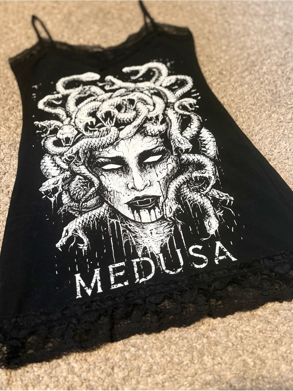 Medusa Graphic Lace-Trim Black Cami Tank Top VampireFreaks Brand